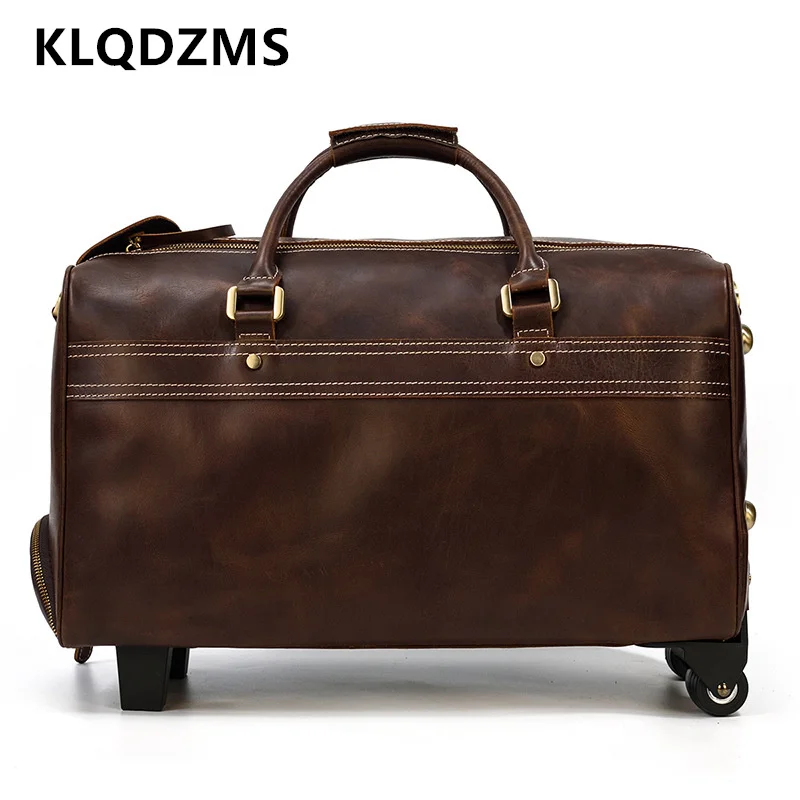 KLQDZMS High Quality Suitcase Men\'s Vintage Leather Trolley Case 22 Inch Men\'s Travel Bag with Wheels Carry-on Travel Luggage