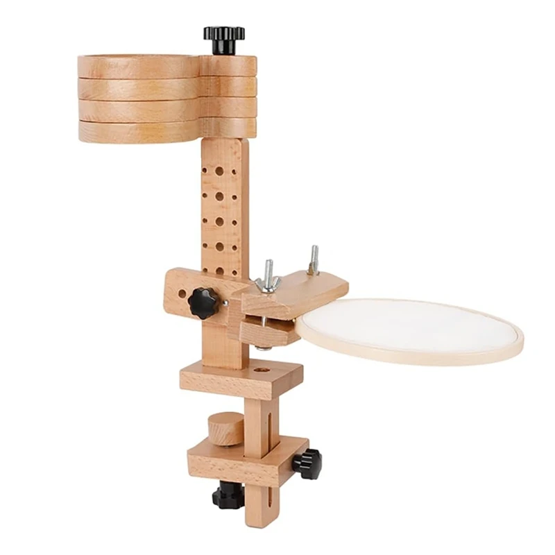 

Embroidery Hoop Stand - Embroidery Hoop Holder With Built-In Storage Tray, Beech Wood Frame, For Art Craft, DIY Projects