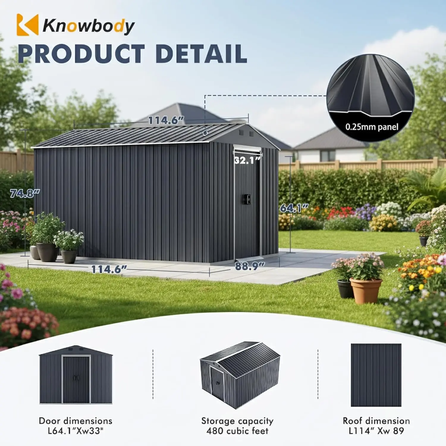 10x8 FT Outdoor Storage Shed, Large Garden Tool Metal Sheds with Sloping Roof and Lockable Door, Outdoor Storage, Customized