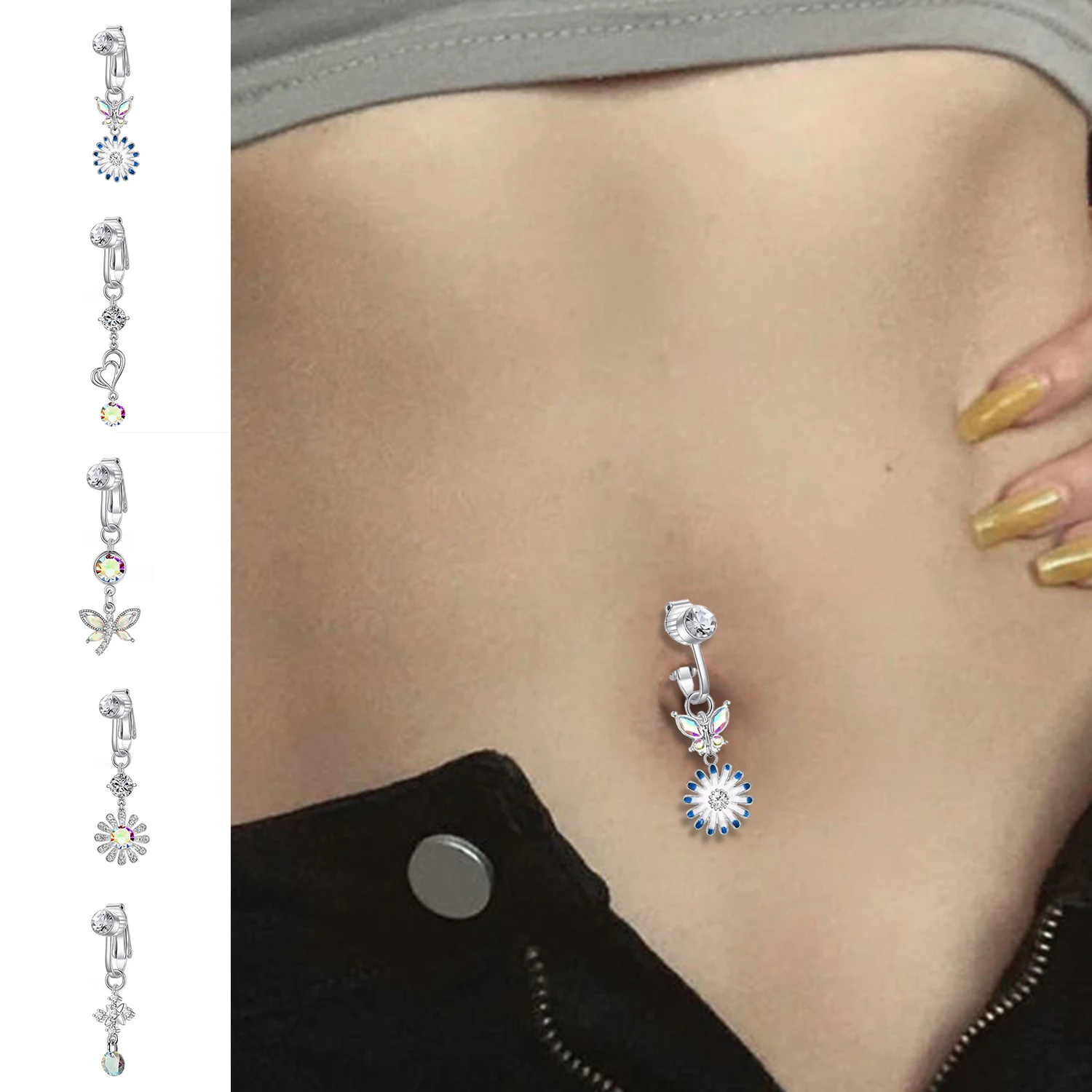 

1 PC Faux Fake Belly Ring Fake Belly Piercing Clip On Umbilical Navel Belly Button Cartilage Clip On Earrings Body Jewelry