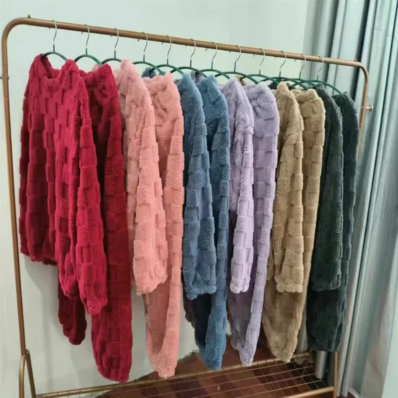 

Hot Sale Of The Season New Women's Plush Sleepwear Home Clothes Set Thickened Winter Warm Bathrobe Long Sleeve Long Pants Com...
