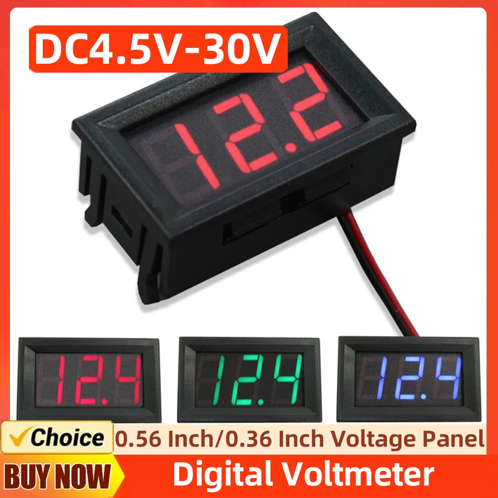 DC4.5V-30V Digital Voltmeter Waterproof 0.36/0.56 Inch Voltage Panel Meter LED Display Voltage Gauge for Car Boat Motorcycle