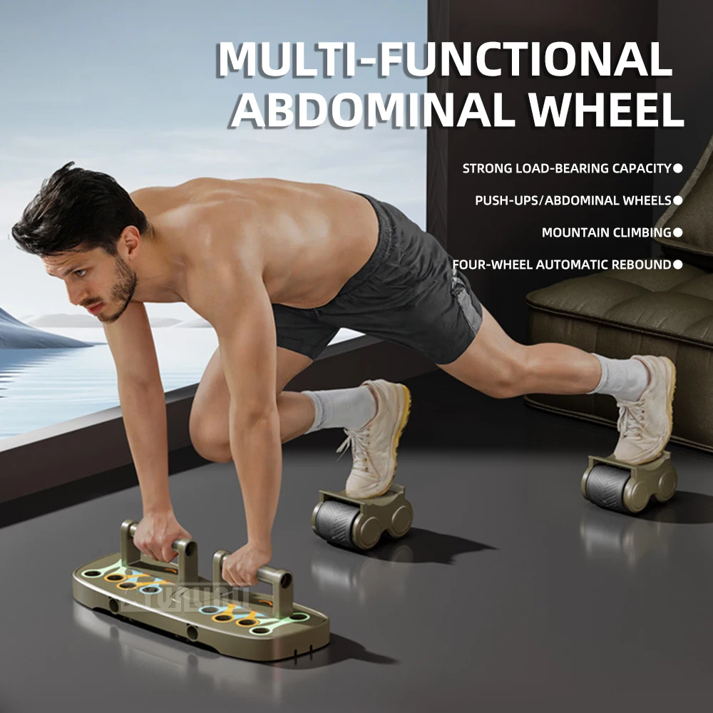 Multifunctional Four-Wheel Automatic Rebound Abdominal Wheel Fitness Exercise Equipment for Home Gym