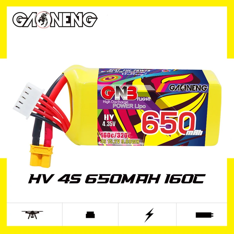 2Pcs GNB 4S 15.2V 650mAh 160C/320C HV Lipo Battery for FPV Racing Drone Quadcopter Helicopter Airplane Parts 15.2V Battery