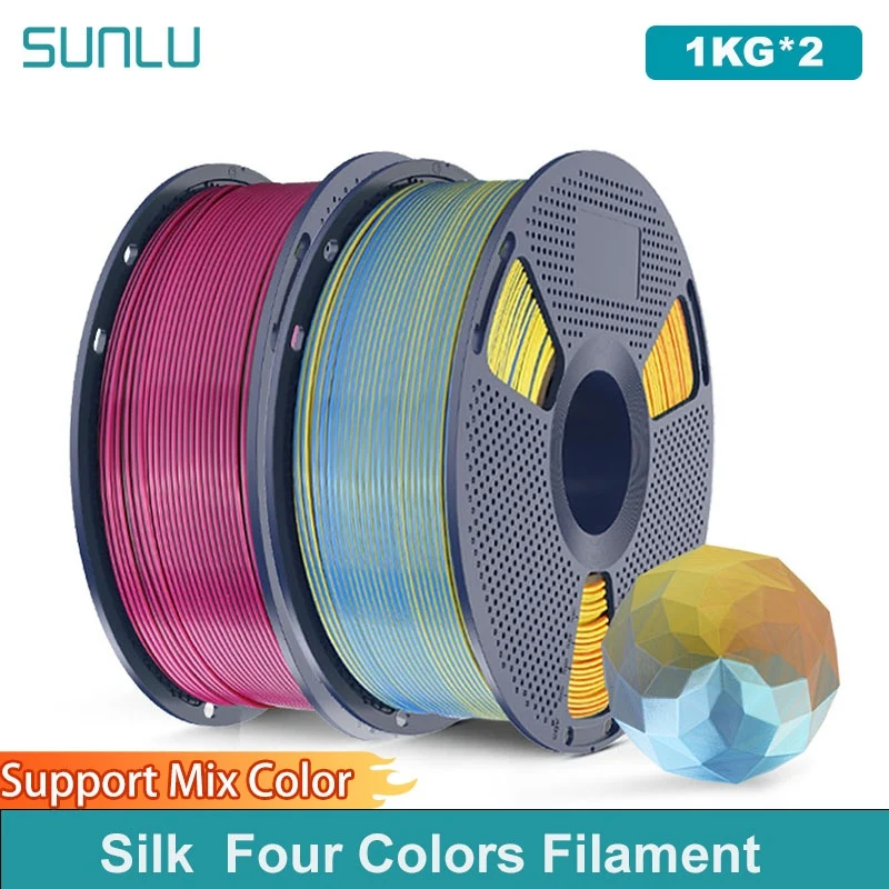 

SUNLU 2KG Silk PLA Plus Four Colors Filament 1KG 1.75mm Pla+ Rabinbow Four Colors Neatly Wound 3D Filament for 3D Printer
