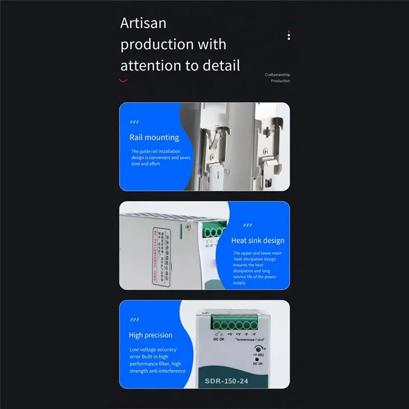 A36T-SDR-150-24 Switching Power Supply 6.5A DIN-Rail Switching Power Supply With PFC Function 150% Peak Load Capability