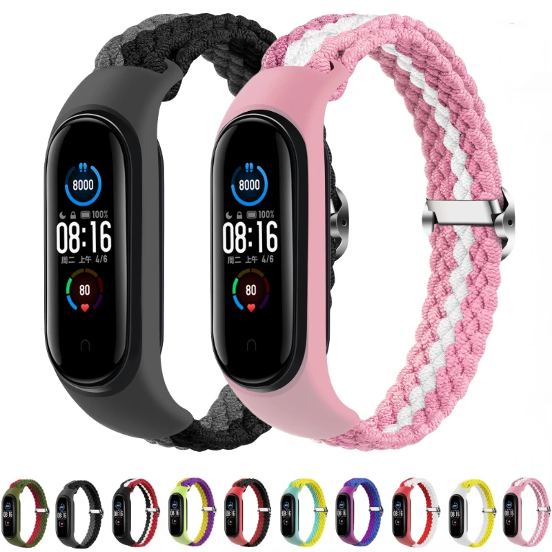 

Braided Nylon Strap For Xiaomi Mi band 7 6 5 Adjustable Loop Smart Bracelet Miband 7 6 5 wristband For Xiaomi Mi band 6 5 4 Belt