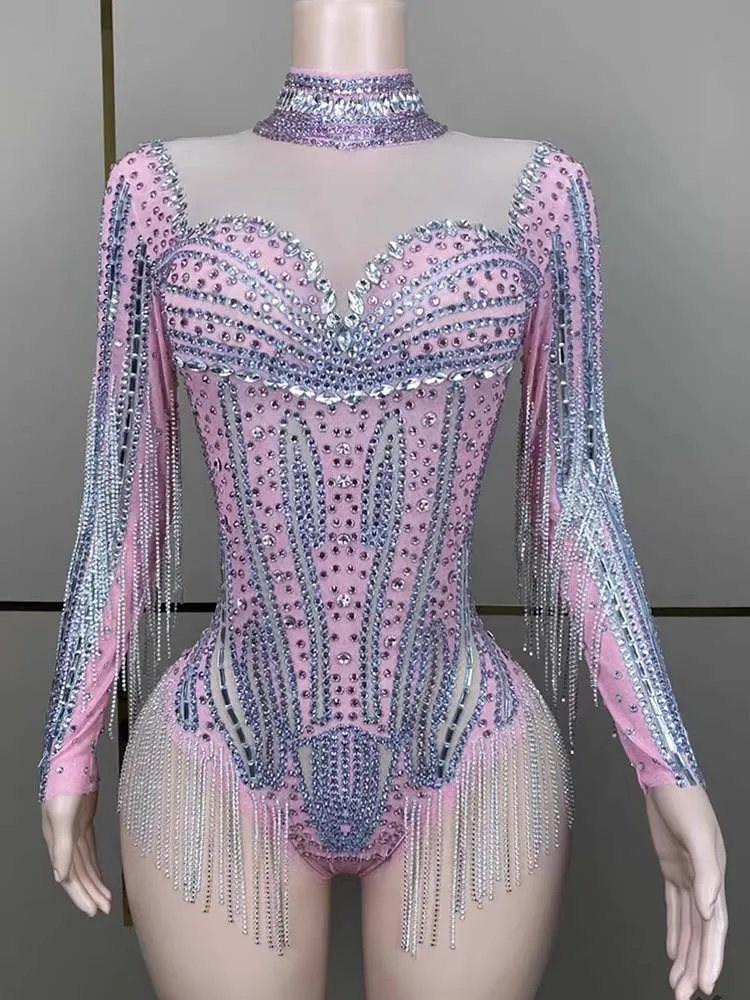 Hoge kwaliteit hot stamping sexy perspectief mesh franje jumpsuit 2025, nieuwe mode aangepaste dameskleding