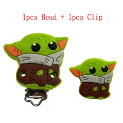 2pcs one set Silicone baby yoda Beads and Pacifier clip Baby Teether Food Grade For Clip Teether