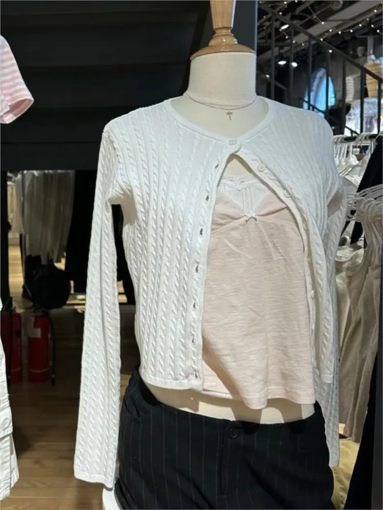 Solid Basic Cotton Long Sleeve Knitted Cardigan Women Simple O-neck Casual Preppy Style Jumper Sweet Prepppy Style Sweater Top - Image 5