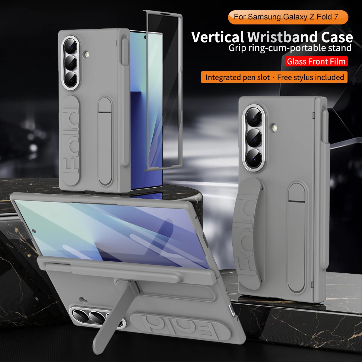 

For Samsung Galaxy Z Fold 7 Case Hard With Stand Wrist strap Pen Film Protective Back Cover Case For Samsung Z Fold7 6 5 4 Shell