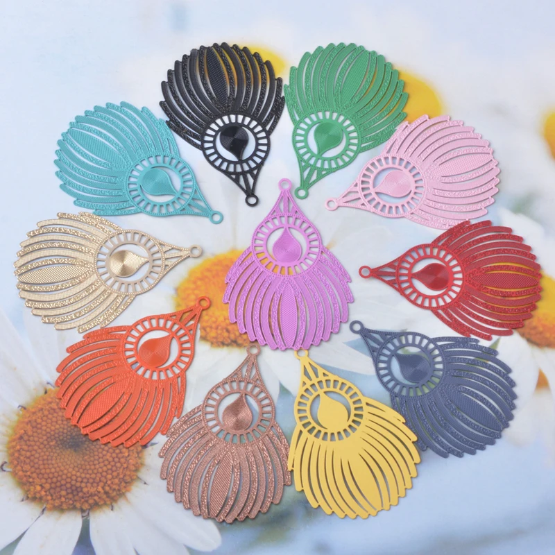 10pcs Feather Charms Filigree Earrings Pendant DIY  Jewelry Making Accessories
