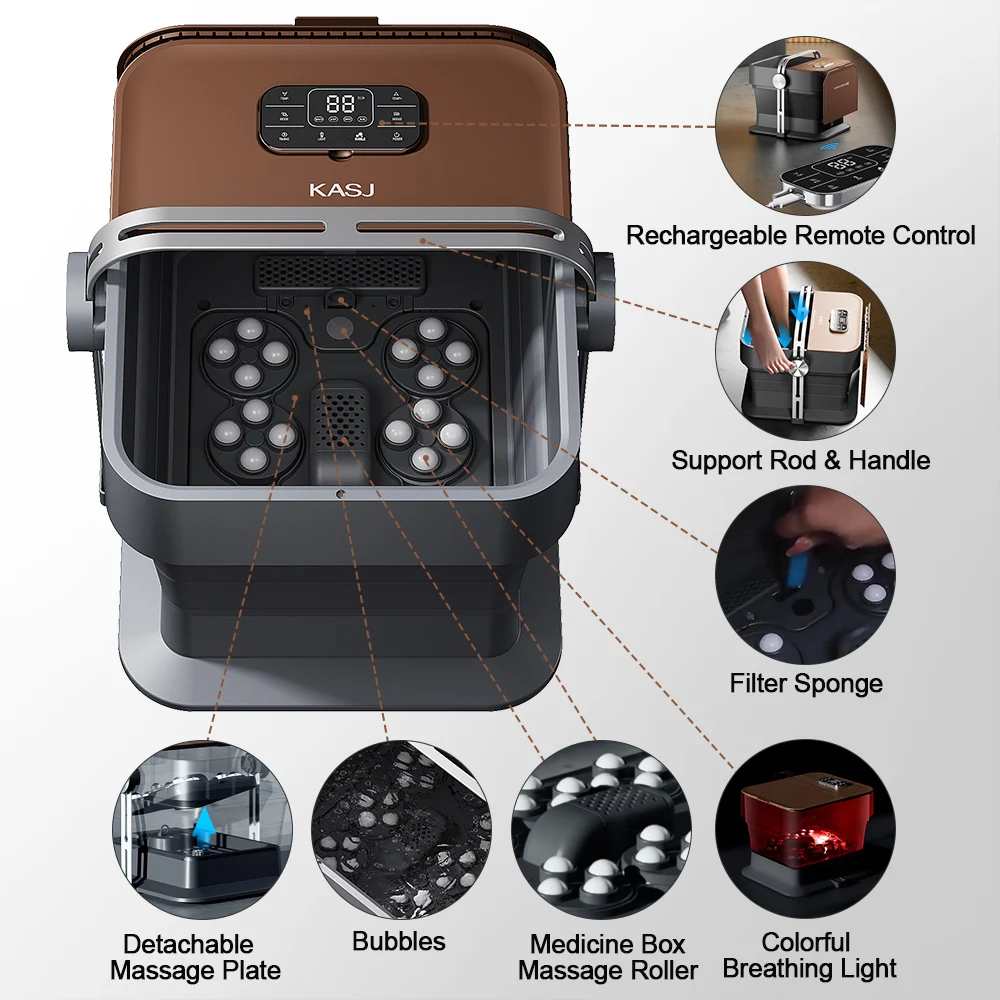 Portable Smart Electric Shiatsu Pedicure Machine Collapsible Bubble Heating Foot Spa with Foot Bath Tub Bucket Foot Massager