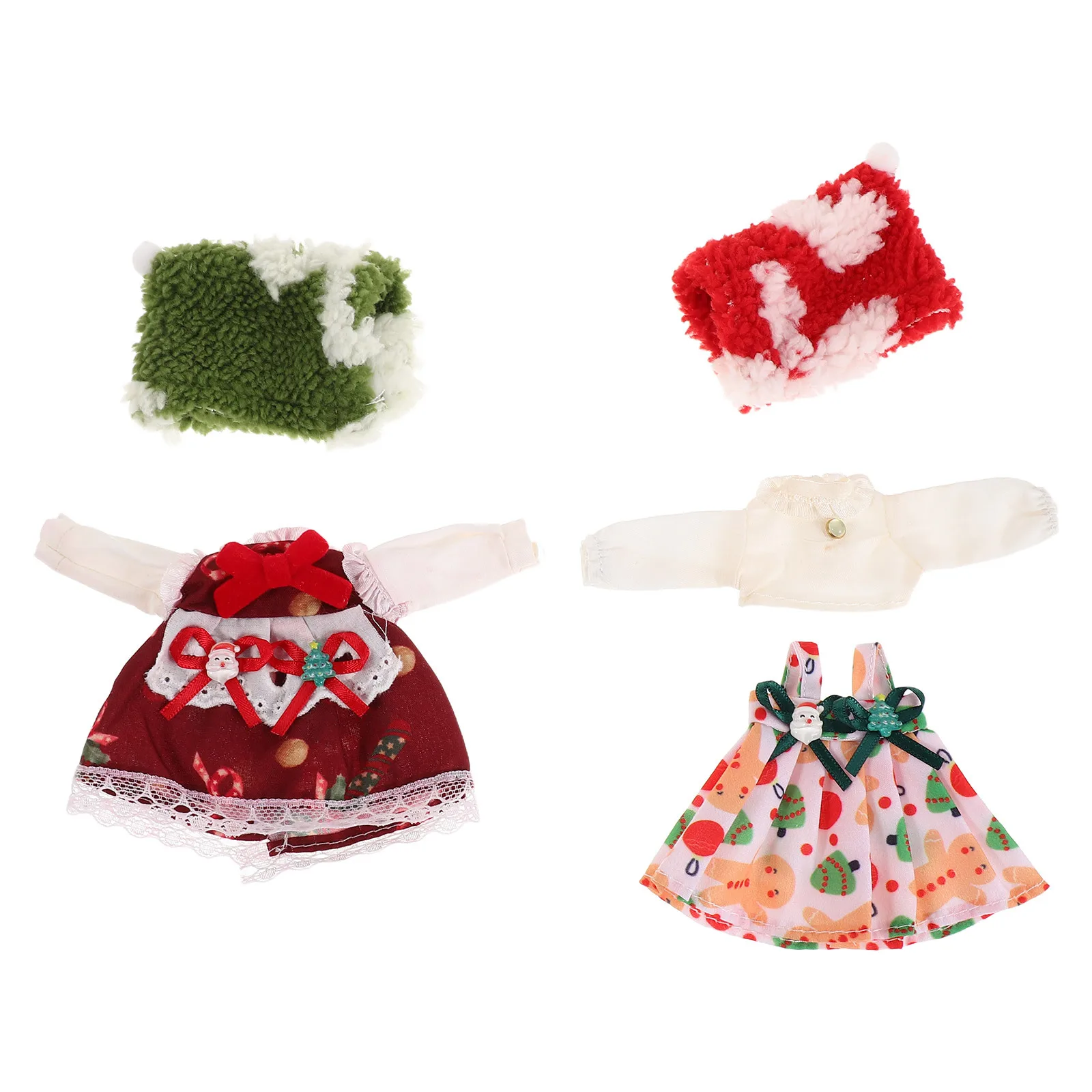 

2 set Christmas Clothes For 1/12 Bjd 16-17Cm Santa Outfit Set Red Green Knitted Dress Hat Holiday Accessories Outfit Xmas