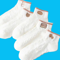 5/10 Pairs Women's High Quality Breathable Short Cotton Socks Cute Fashion Bear White Khaki Socks Thin Low Cut Girls Ankle Socks