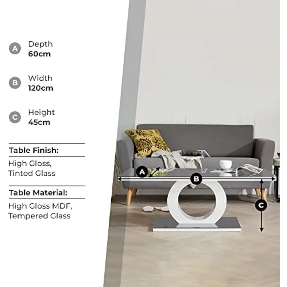 Giovani Modern Halo 블랙/화이트 고광택 및 유리 커피 테이블