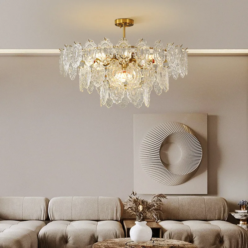 

French Chandelier Luxury Feather Glass LED Ceiling Light for Bedroom Living Room Home Decor