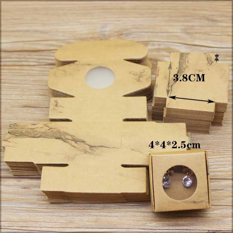 كرافت ورقة اليدوية والمجوهرات مجموعة التعبئة يعرض صناديق البني قلادة و القرط هدية صناديق 4*4*2.5 سنتيمتر