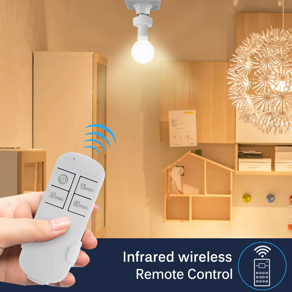 Wireless Remote Control Smart Timer Switch E27 Lamp Holder 220V House Multi Light Switch Bedroom Smart Timer ON/Off Switch