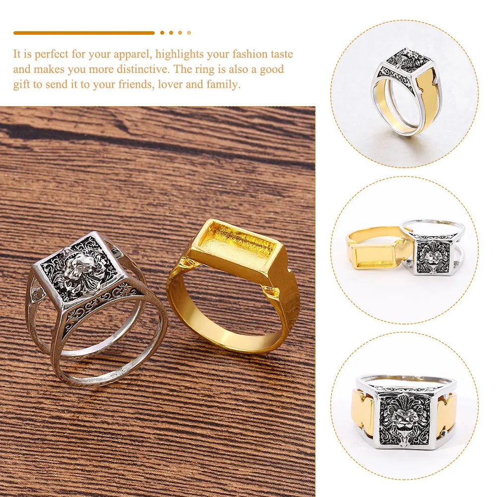 

Lion Ring Secret Compartment Detachable Storage Box Alloy Material Safe Corrosion Resistance Goth Rings Vintage Carved B