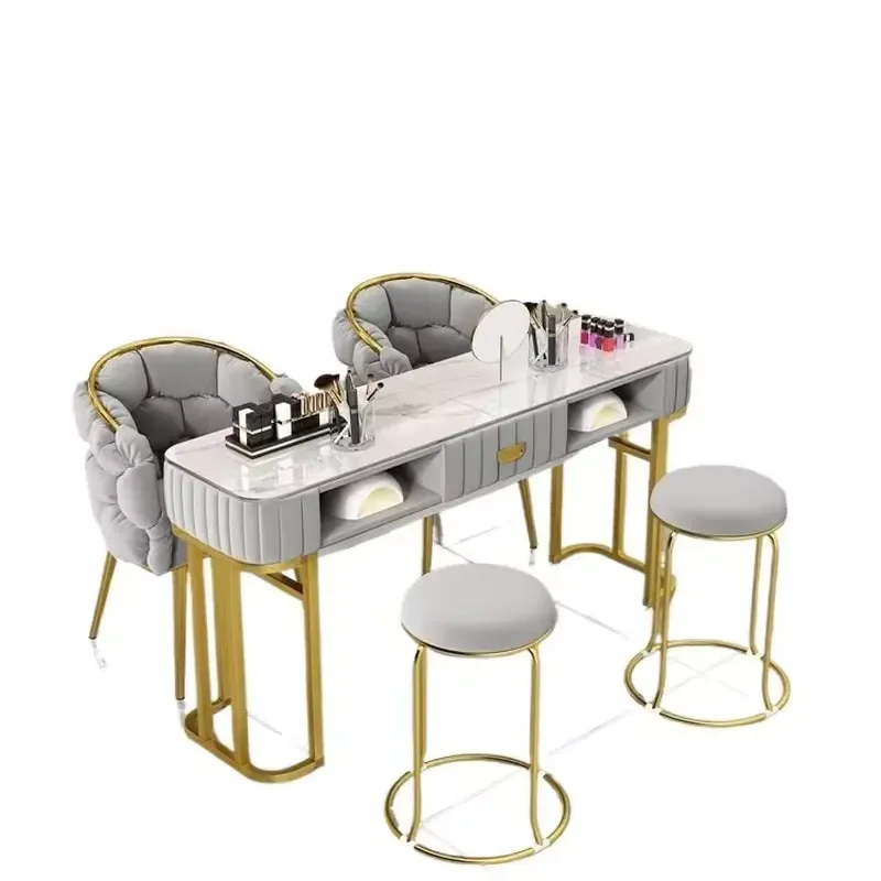 Light Modern Metal Manicure Nail Salon Table and Chair Set Economical Single and Double Nail Table