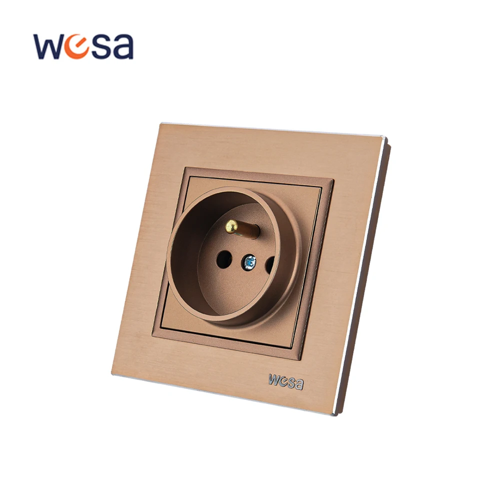 

WESA France Aluminium Alloy Wire Drawing Wall Sockets Plugs Power Socket Electrical Outlett With Ground Flame Retardant Socket