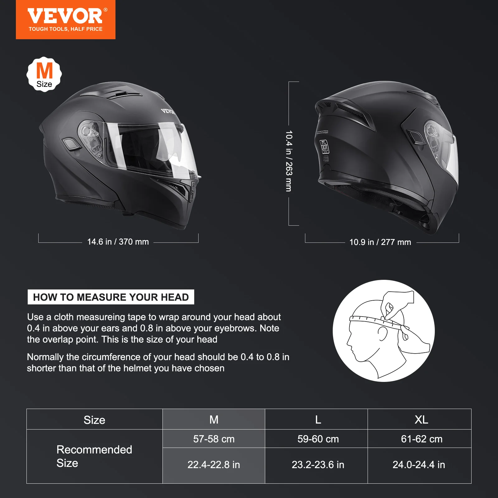 VEVOR Smart Street ABS & High Density Helmet with Bluetooth Slot & Interchangeable Lens, DOT Approved Motocross Helmet, Fit for