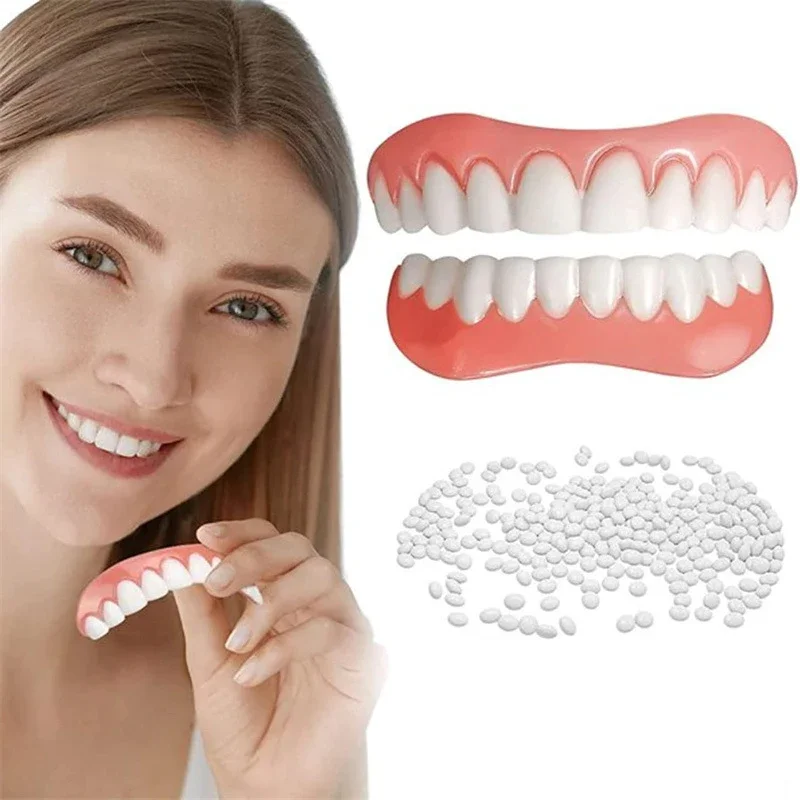 New Silicone False Teeth Upper Lower Set Veneers Dentures Comfortable Fake Teeth Braces Teeth Orthodontic Product