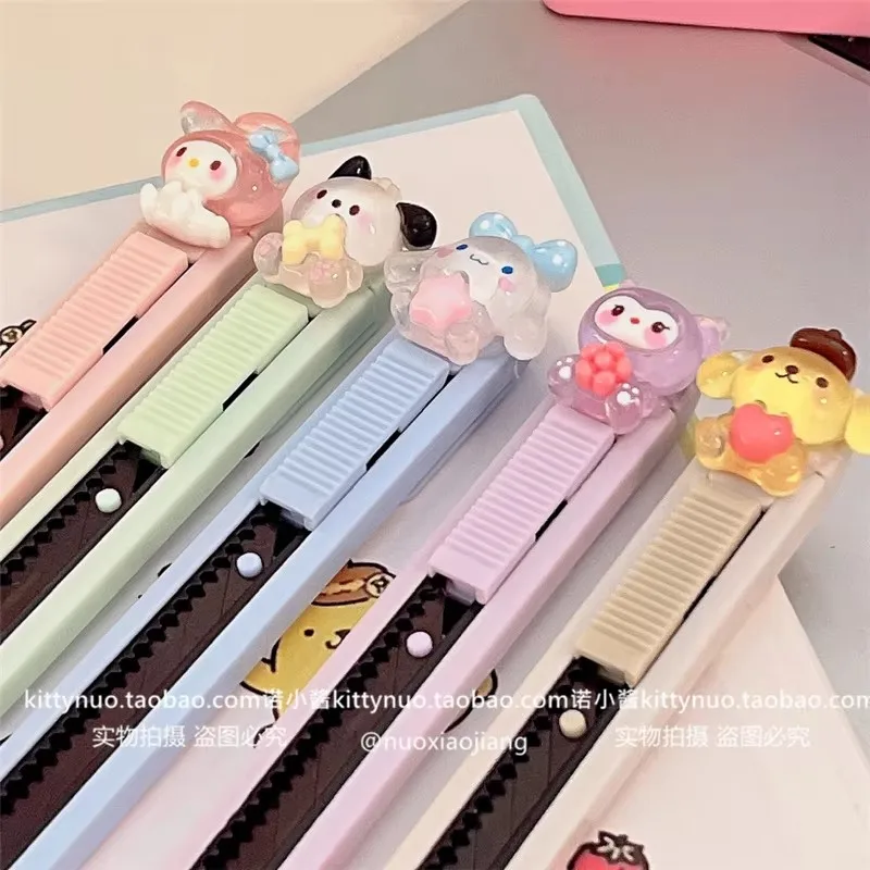 Morandi Sanrio Cartoon Metal Kuromi Pachacoo Cinnamoroll Melody Utility Knife Students Art Cutting Supplies Cute Utility Knife