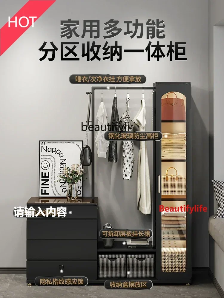 Rak mantel modern minimalis dari lantai hingga langit-langit, lemari, kamar tidur terpadu, cermin panjang, hitam, nakas