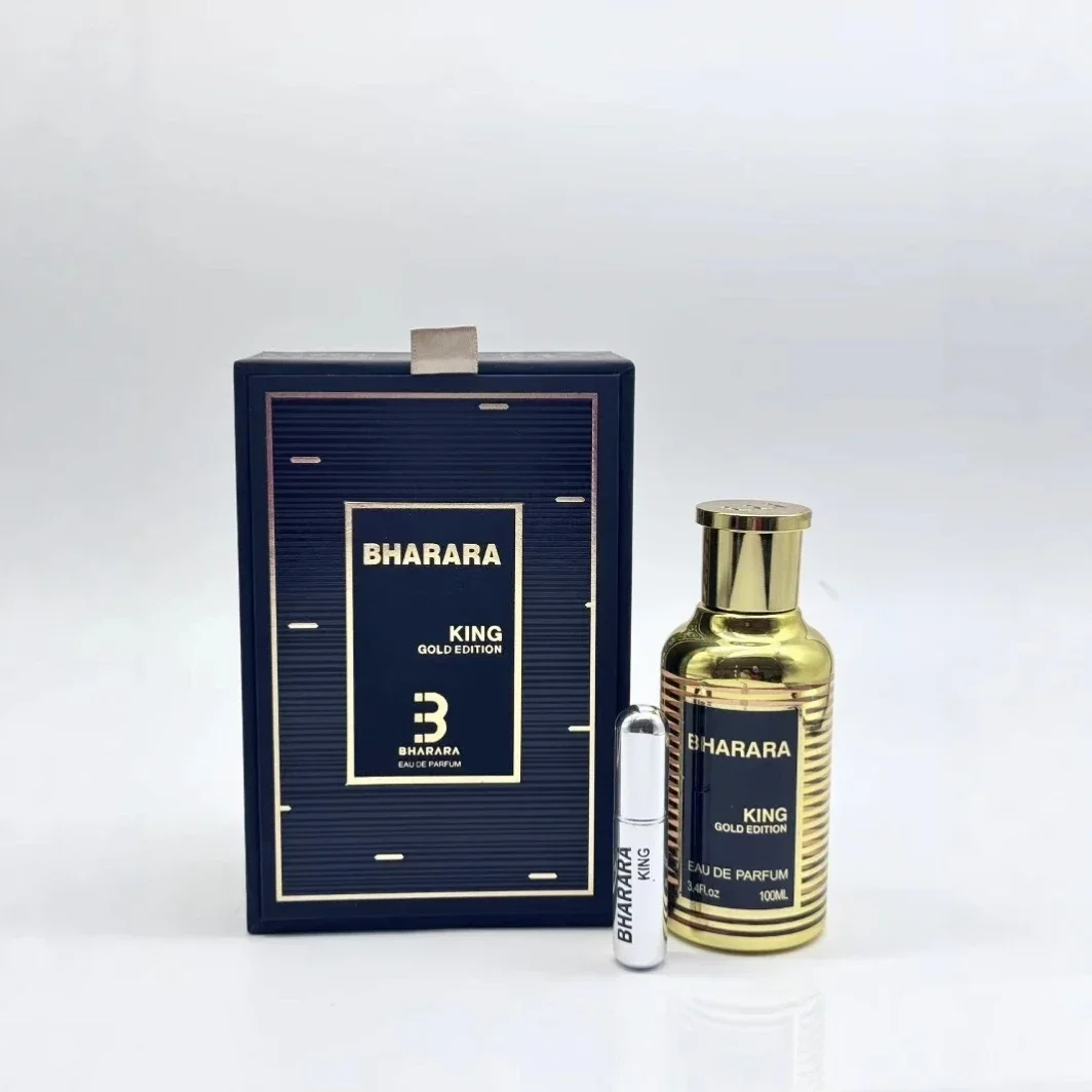 عطر Bharara King Gold Edition Eau De Parfum 3.4oz 100ml كهرمان قوي وودي يدوم طويلاً للجنسين هدية فاخرة لعيد الميلاد