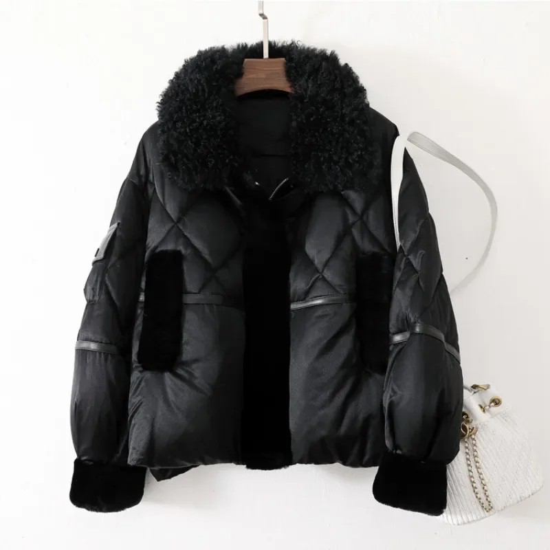 

90 white goose down short loose down jacket women's 2024 spring and autumn warm bread jacket mulberry silk fashion down jacket