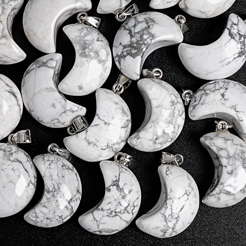 

1Pcs 24x12x11MM Mystic Moon Pendant Natural Howlite Charm for Astrology Lovers Wicca Pagan Jewelry Moon Phase Zodiac