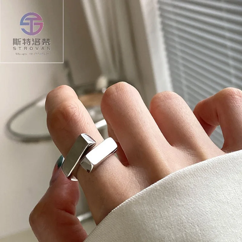 

Luxury 100% 925 Sterling Silver Geometric Cross Adjustable Ring for Women Wedding Party Jewelry