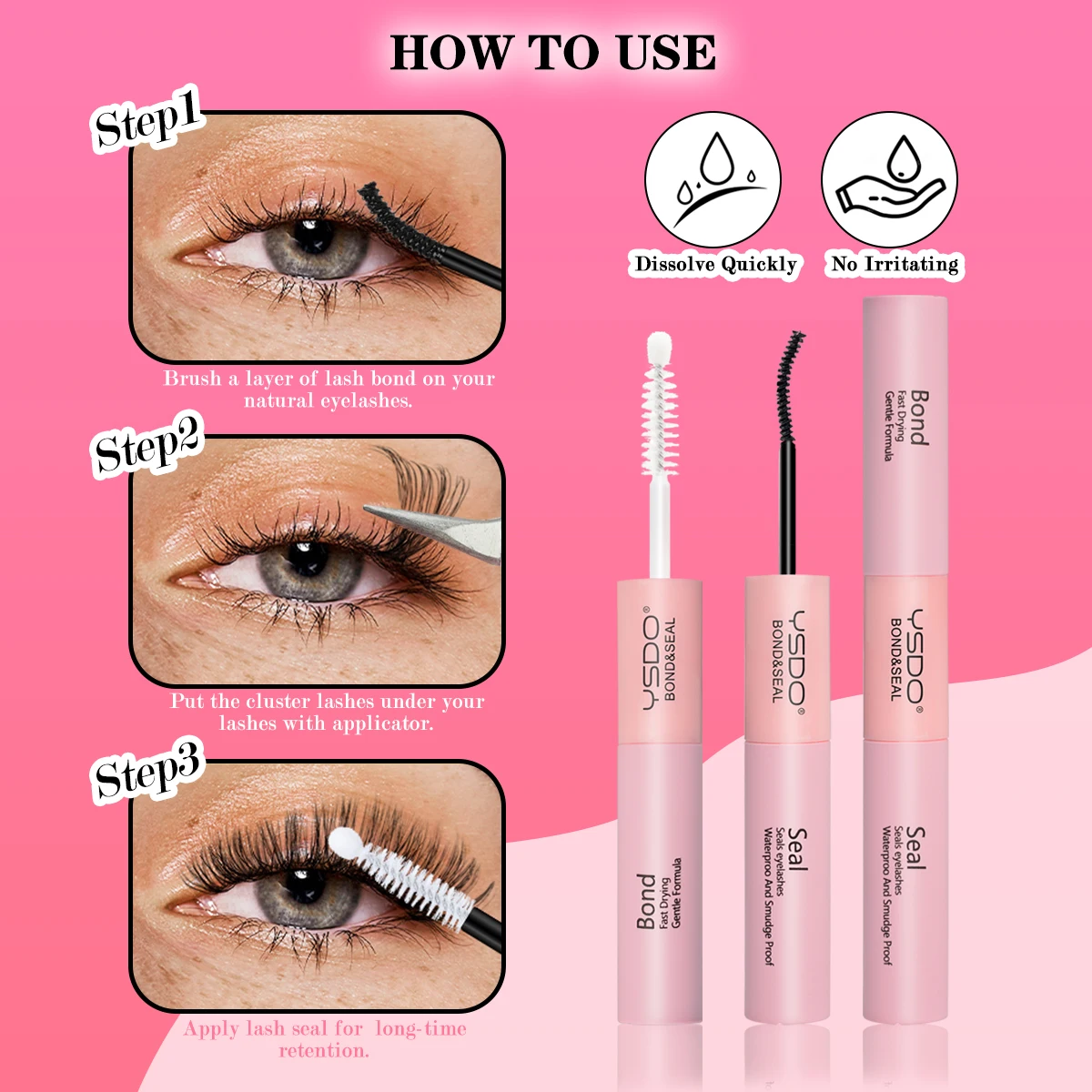 Fluffy Lash Clusters Extensions Kit ซีลและ Bond 2 in1 ขนตาหนากลุ่ม Wispy Lashes ปลอม Cils เครื่องมือแต่งหน้า