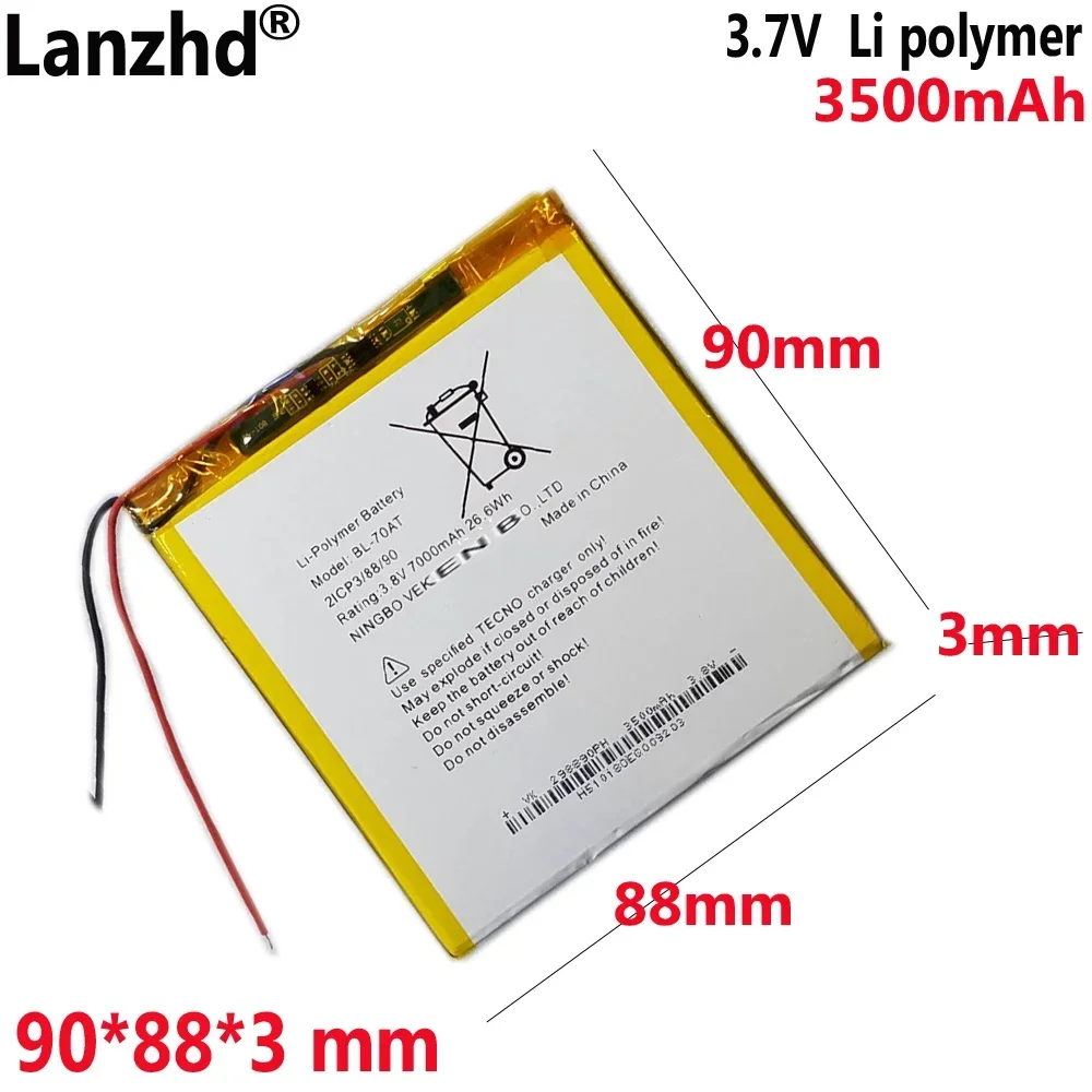 

90*88*3mm 298890 3.7V 3500mAh Lipo Polymer Battery For Tablet DYI Learning Machine 3500mAh battery 289392 309090