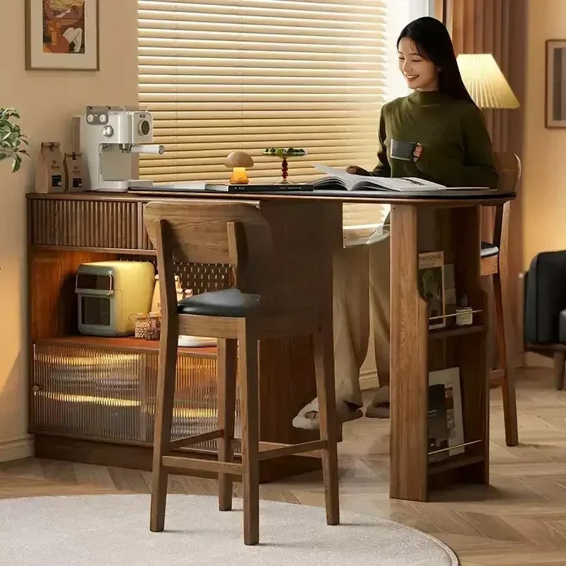 A  Partition table, dining side cabinet, integrated mobile island, Japanese-style solid wood telescopic home bar table