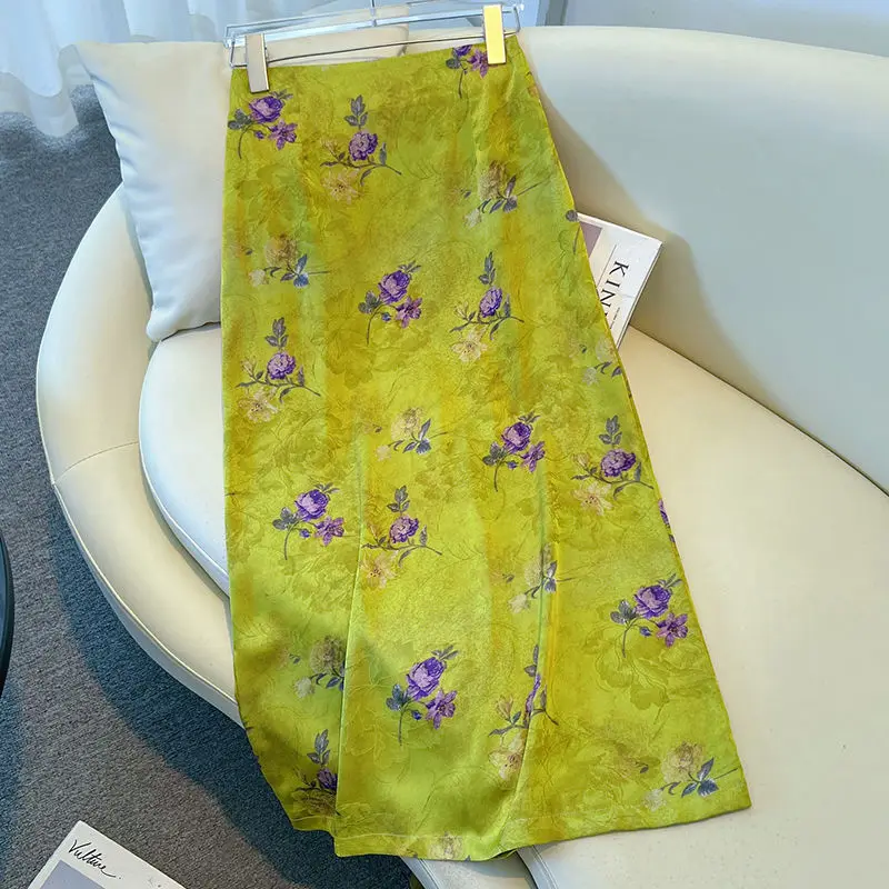 Printed Skirts for Women Summer Thin New High Waist Floral Mid Length Straight Hip Skirt