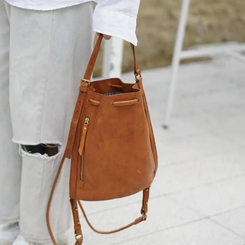 weekend mountaineering luxury high quality genuine leather women's backpack outdoor travel handmade first laye cowhide bagpack