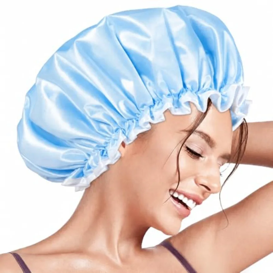 

Sower Caps, Reusable Sower Cap Women, Double Layer of air Cap, Large Size All air Lengts, Girls ome Salon Use Blue Cloud
