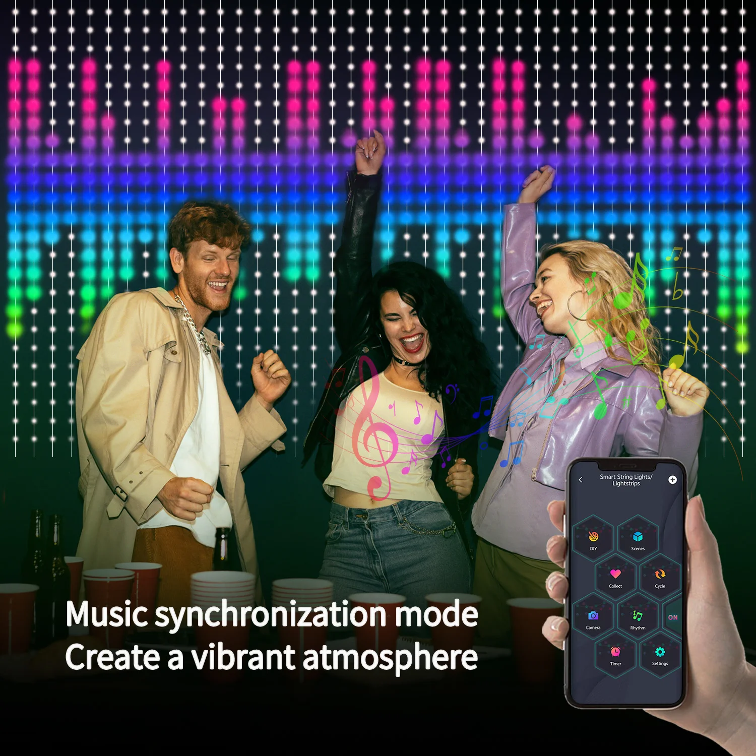 

Светодиодная гирлянда с управлением через приложение - 400 светодиодов, питание от USB, синхронизация с музыкой, RGB-подсветка, умные световые шторы для самостоятельной сборки |