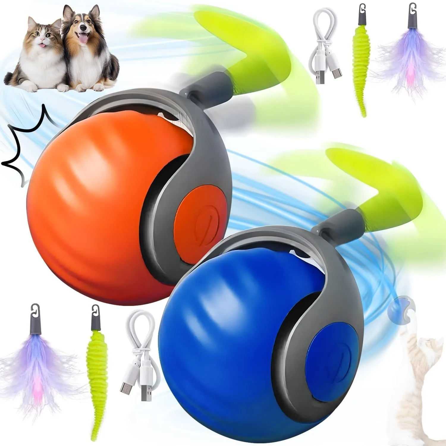 Automatic Smart Interactive Pets Electric Rolling Ball with Faux Tail USB Rechargeable Electric Pet Toys for Teaser and Training