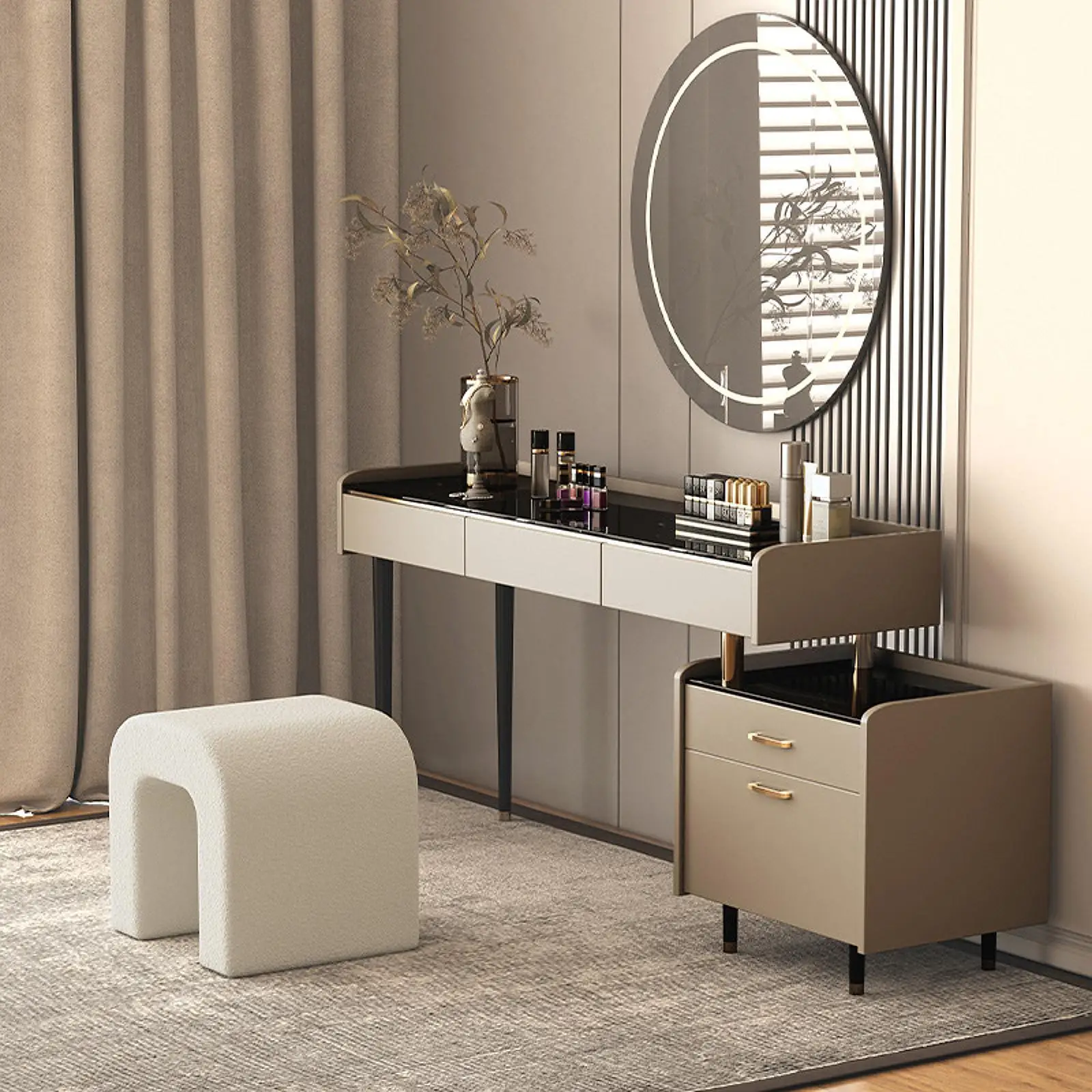 

Vanity Stool Decorative Fleece Soft Comfortable Seating Makeup Foot Stool for Hallway Entryway Living Room Home Decor Furniture