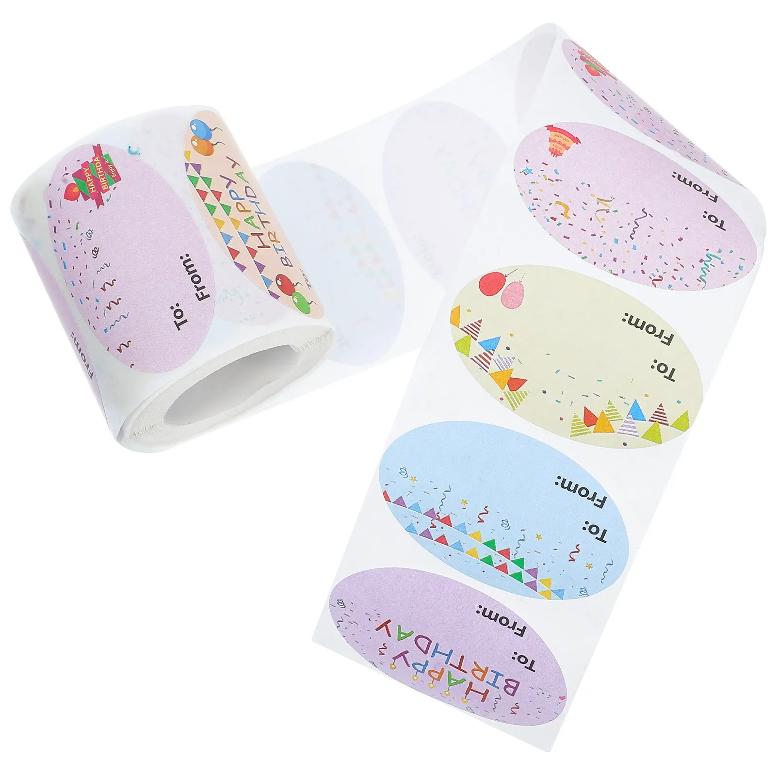 

Roll Happy Birthday Oval Stickers Name Tags Labels Envelope Seals for Birthday Cards Party Favors Office Stationery Decorative