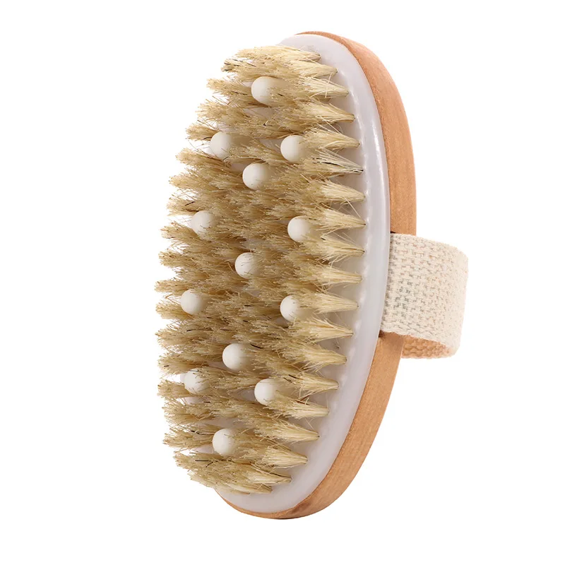 Natural Bristle Bath Brush Exfoliating Wooden Body SPA Skin Massage Brush Soft Wet Dry Shower Bathing Brush for Woman Man