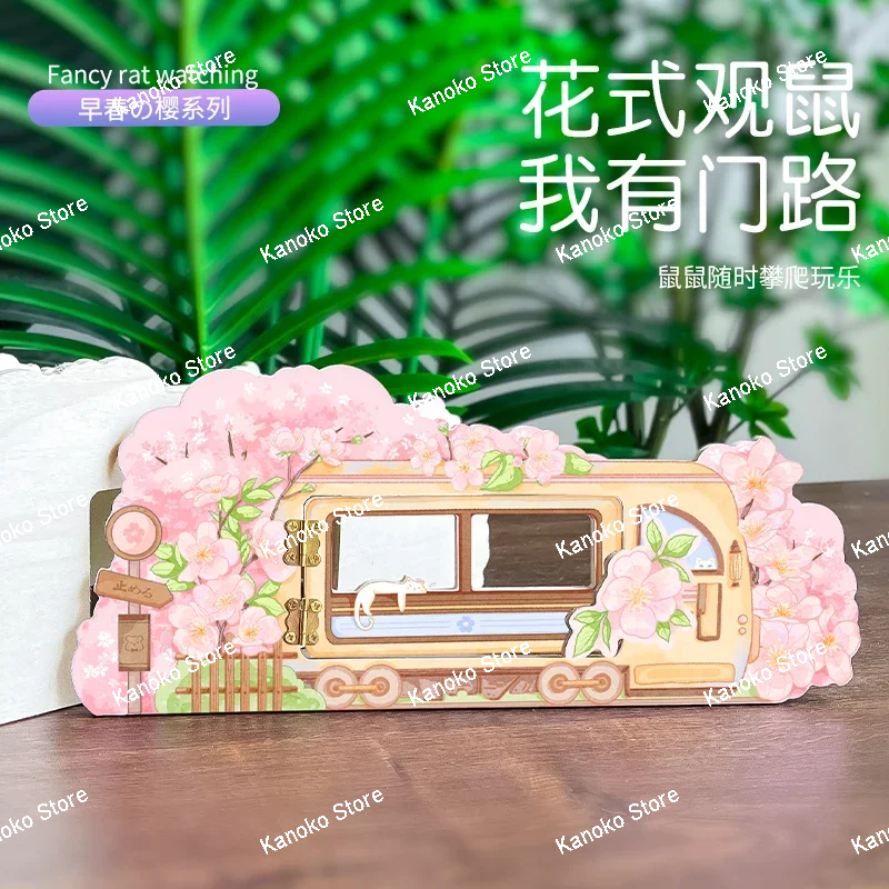 Seri Bunga Sakura Rumah Hamster Kayu Kandang Hewan Kecil Perlengkapan Lansekap Aksesori Tikus Tempat Persembunyian Hamster
