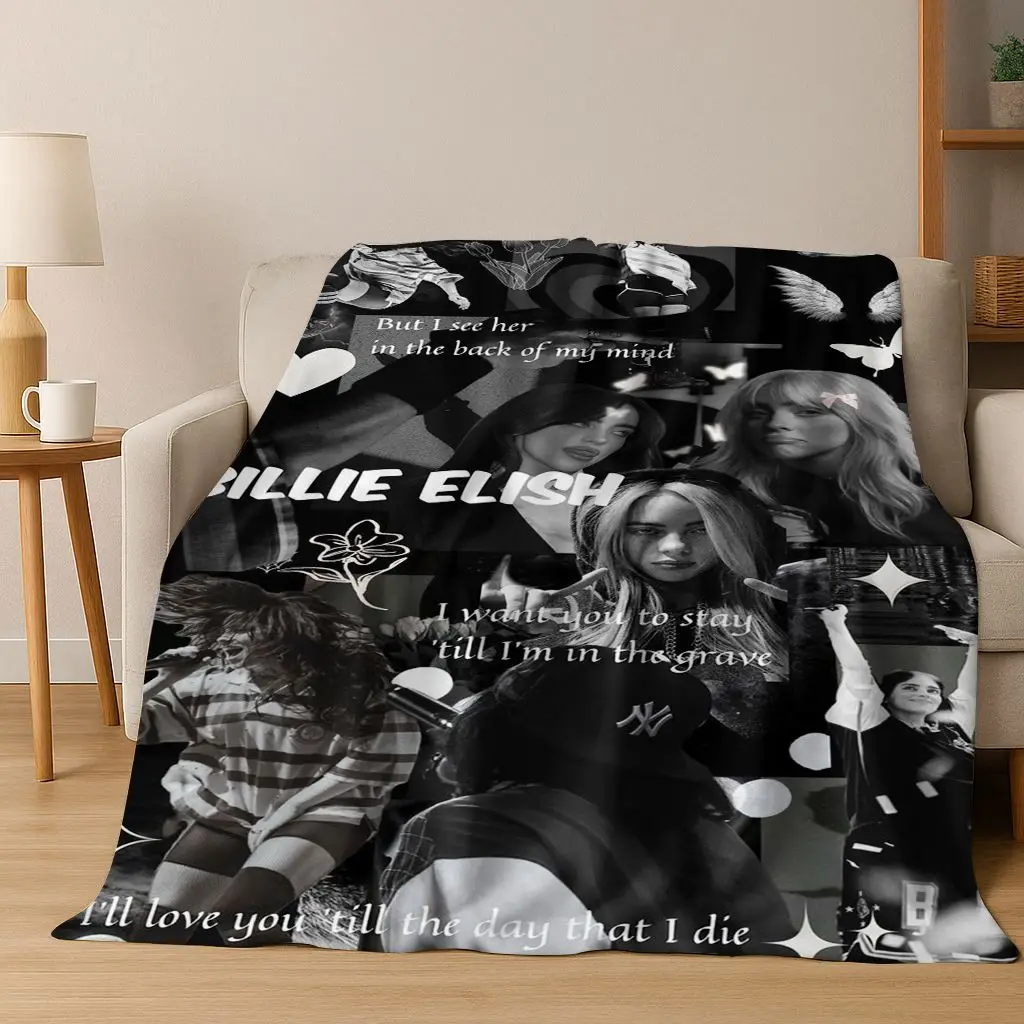Modische Billie Eilish Hit Me harte und weiche Sänger-Flanelldecke, weiche Überwurfdecke für Bett, Schlafzimmer, Wohnzimmer, Reisegeschenk, Kind