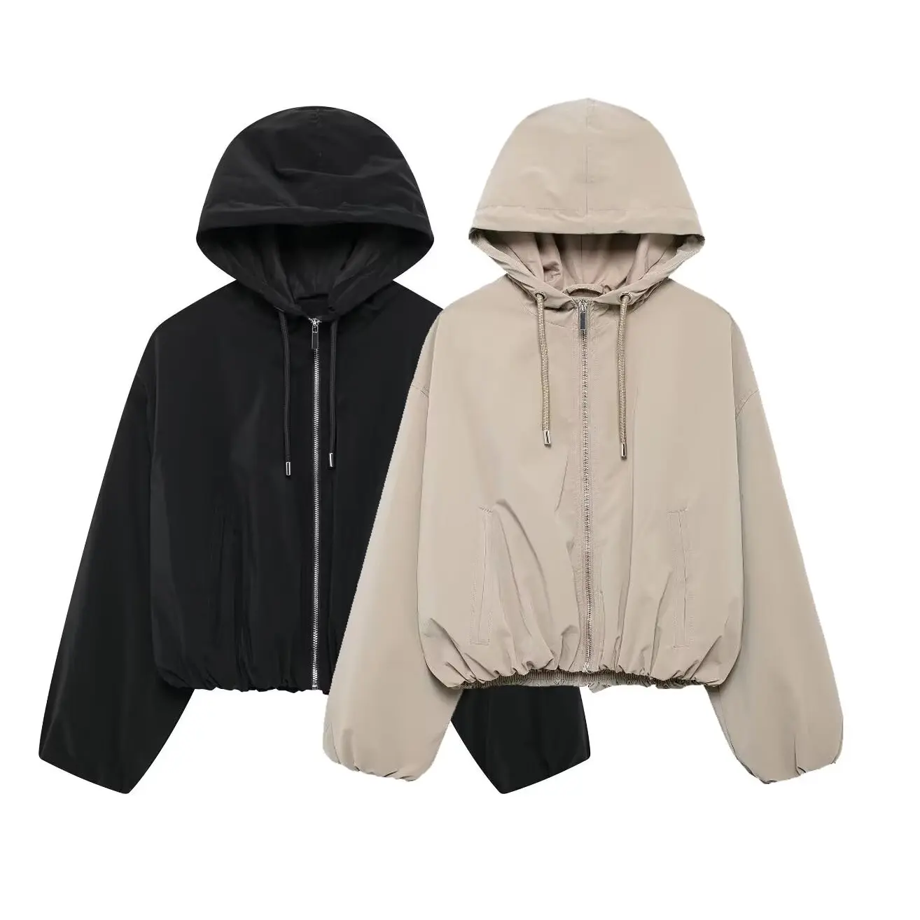 Tangada 2024 Women Black Oversized Hood Crop Jacket Coat Long Sleeve Female Zipper Outwear 3H890