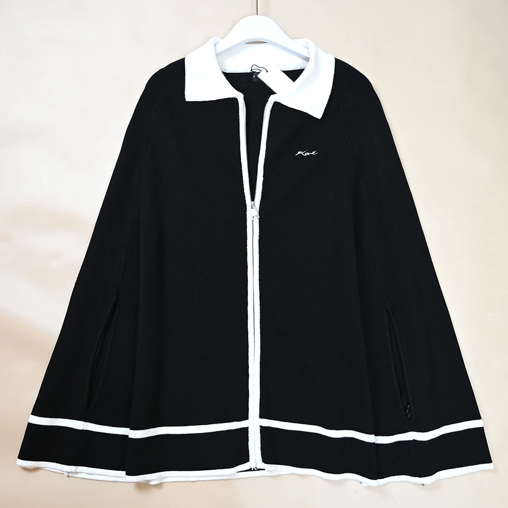 

American Sle Knitted Top for Women with Embroidered Letter Collar Mid-Length oulder-Sle Wearing Autumn New Arrival