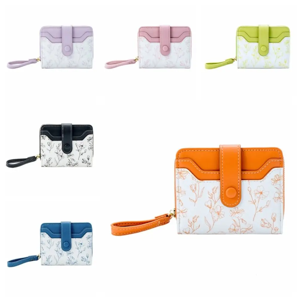 Floral Print Mini Coin Purse Bag Zipper Pouch Multi Function PU Leather Short Wallet Korean Ins Fashion ID Credit Card